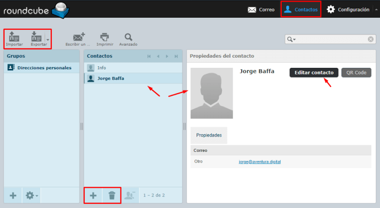 Contactos Roundcube