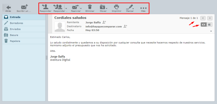 Leer un email con Roundcube