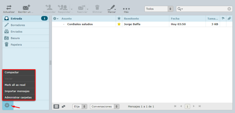 Opciones de carpeta de Roundcube
