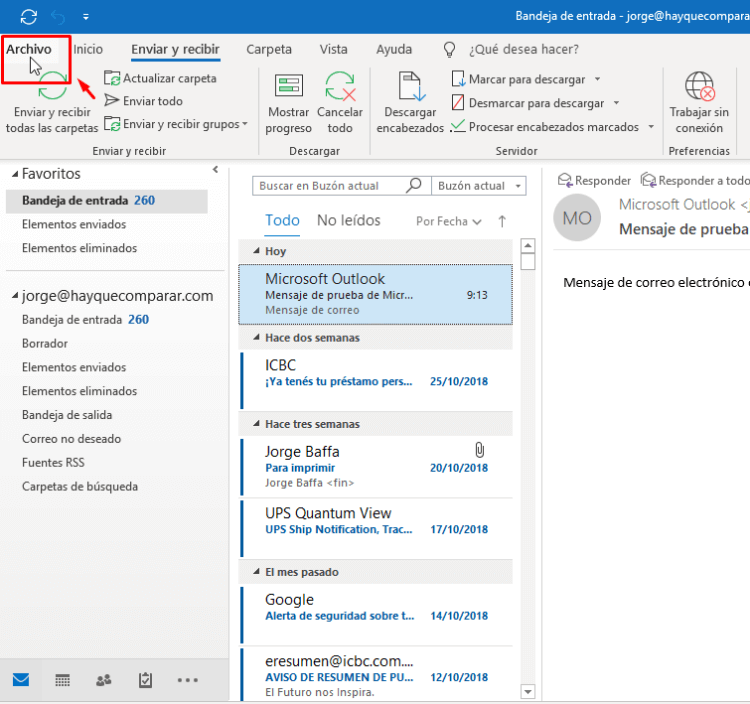 Agregar otra cuenta a Outlook