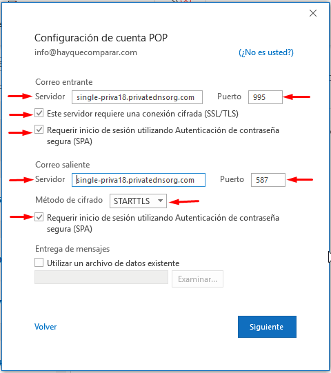 Configuración de la cuenta POP Configuración de la cuenta POP
